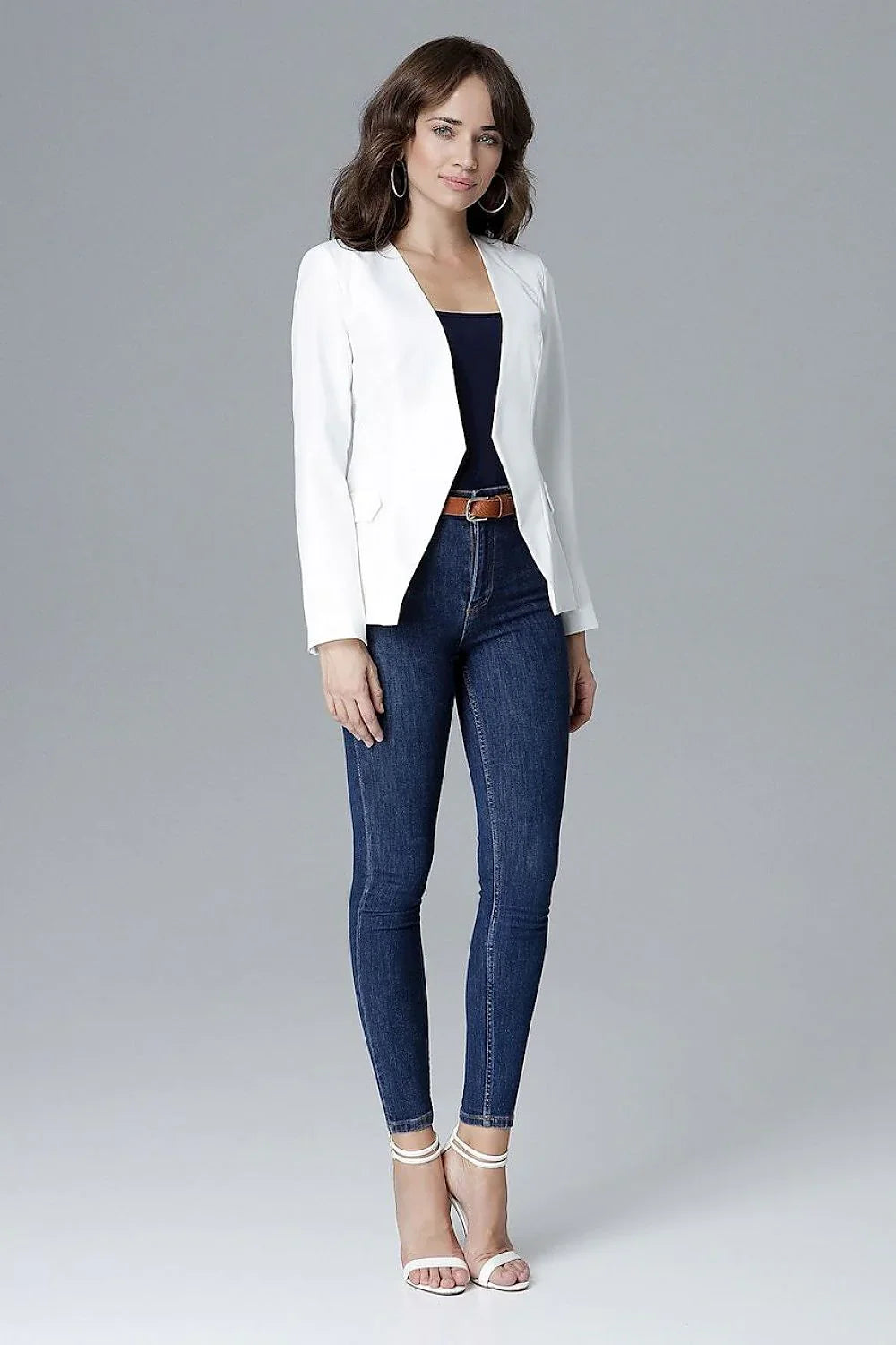 Women Blazer - Lightweight - Open - Beige -Guocali