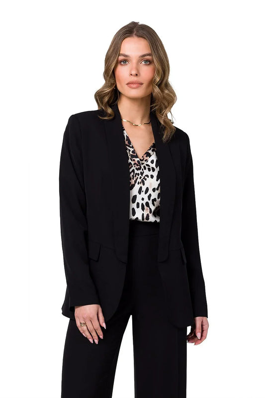 Women Blazer - Lightweight - Slip-On - Black -Guocali
