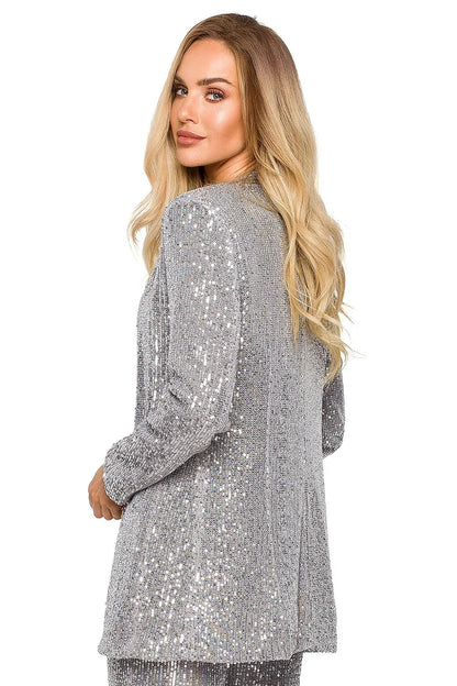 Women Blazer - Lightweight - Slip-On - Gray, Silver -Guocali