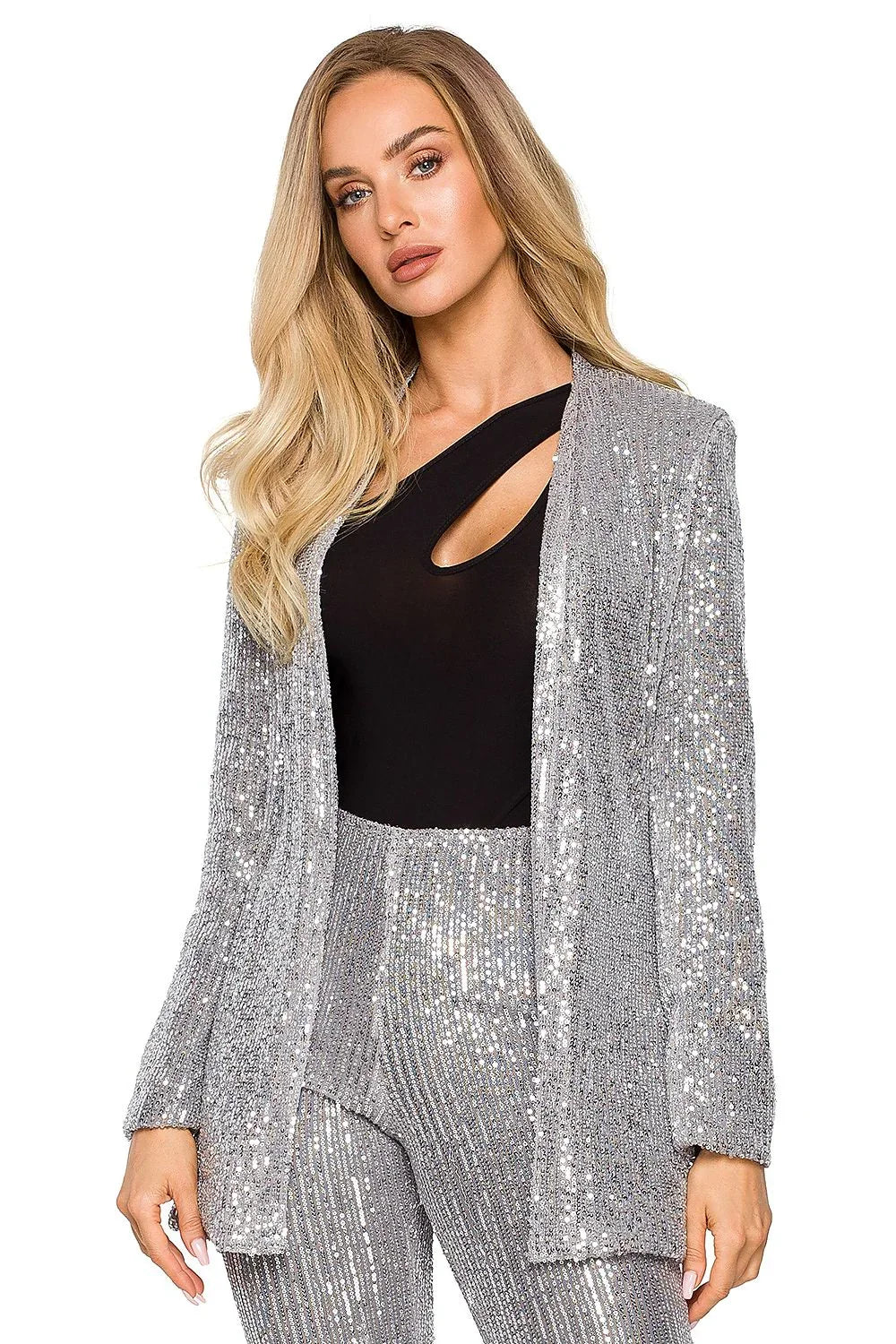 Women Blazer - Lightweight - Slip-On - Gray, Silver -Guocali
