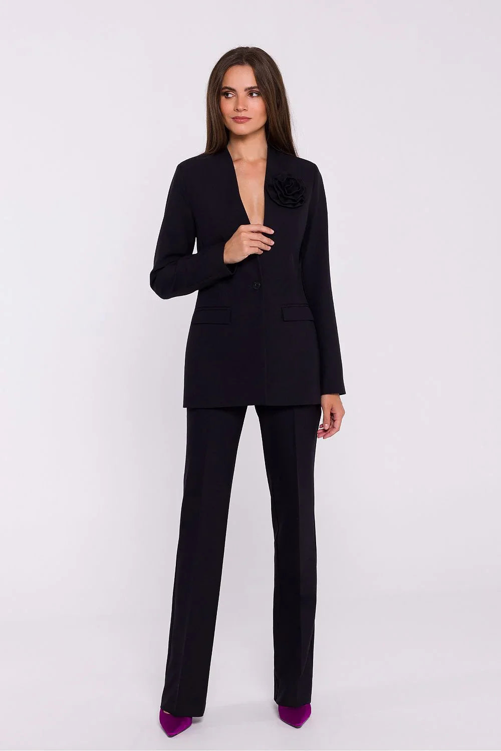 Women Blazer - Stretchable - 1-Button - Black -Guocali