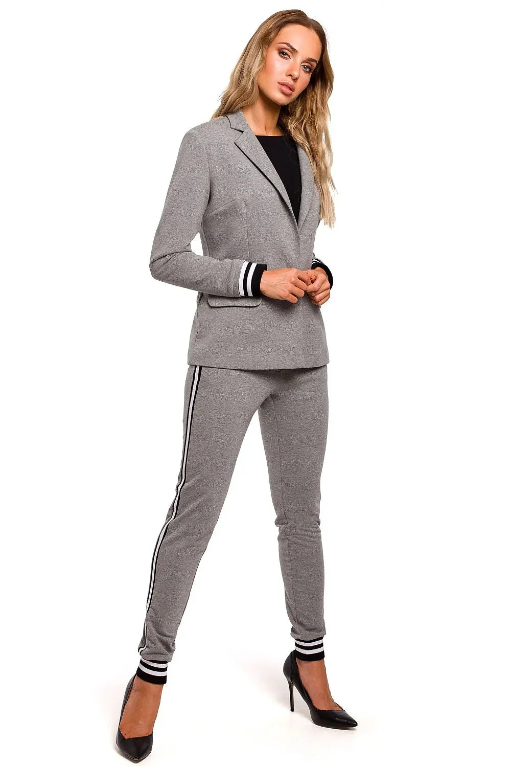 Women Blazer - Stretchable - 1-Button - Gray -Guocali