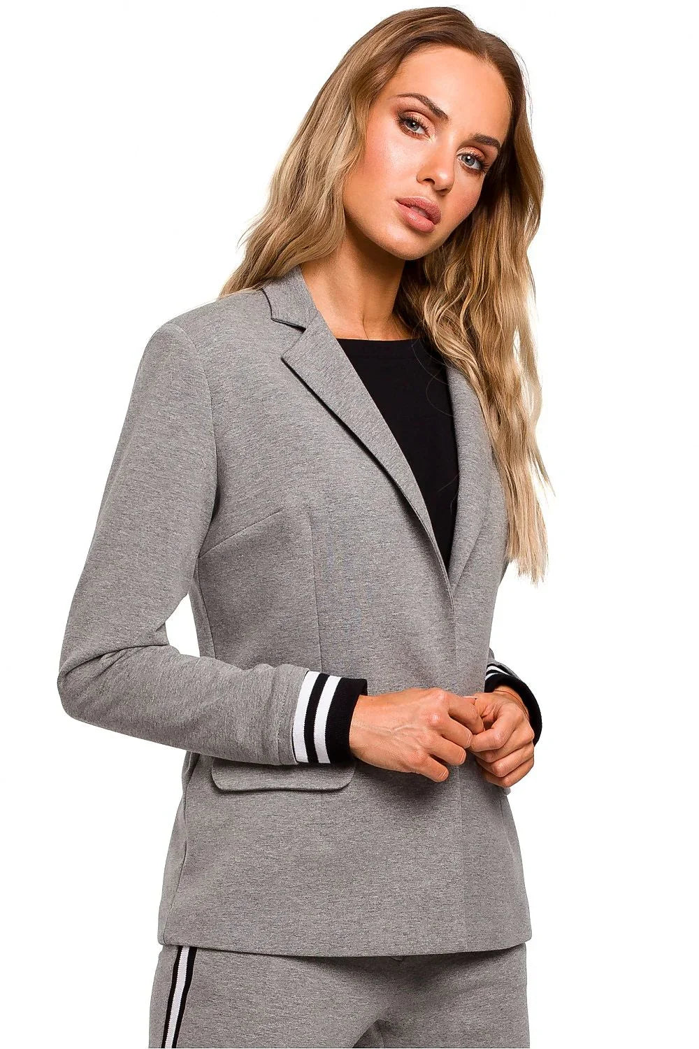 Women Blazer - Stretchable - 1-Button - Gray -Guocali