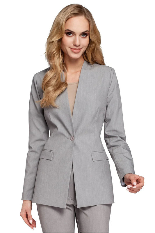 Women Blazer - Stretchable - Button - Gray -Guocali