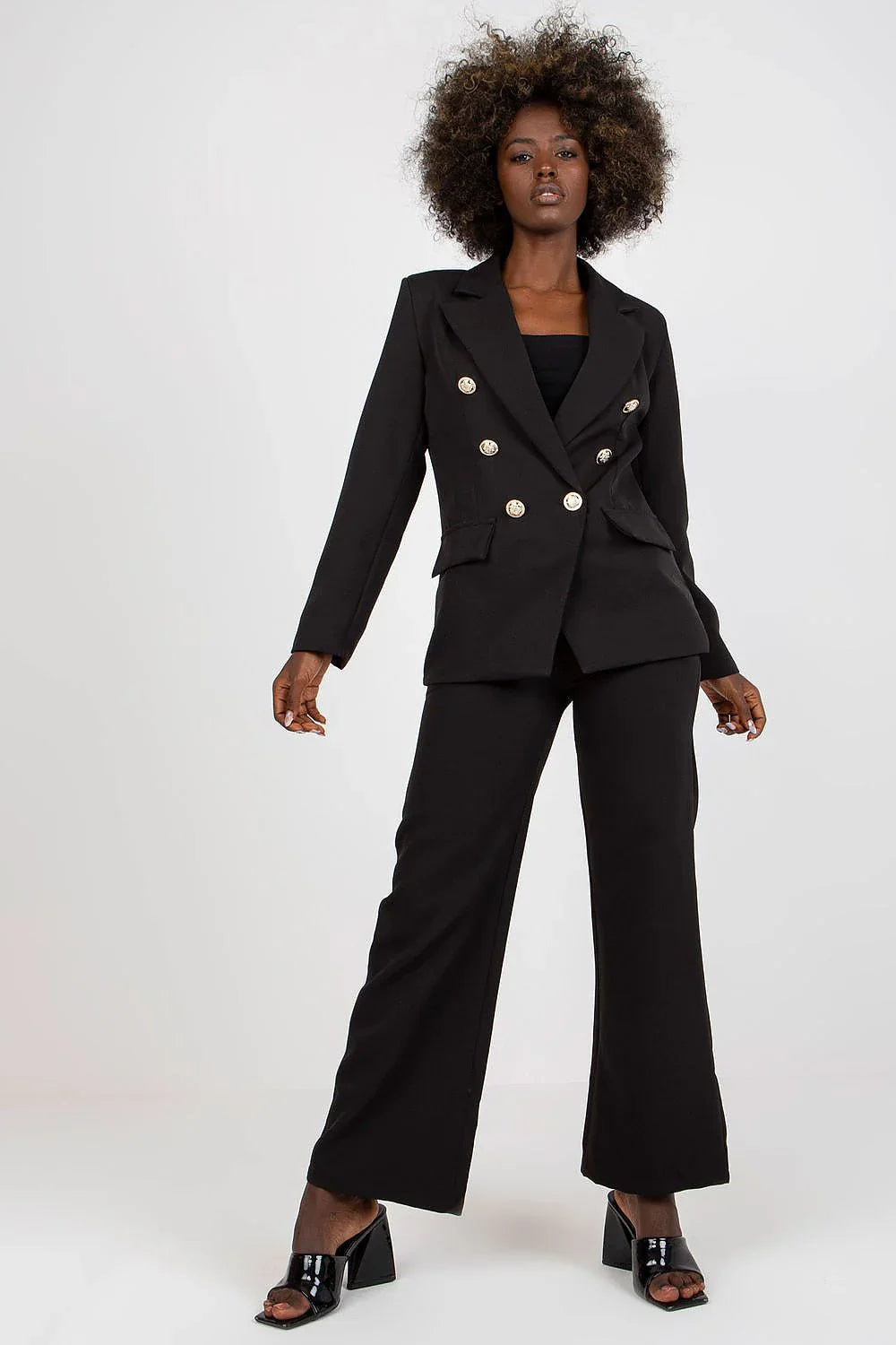 Women Blazer - Stretchable - Double-Breasted - Black -Guocali