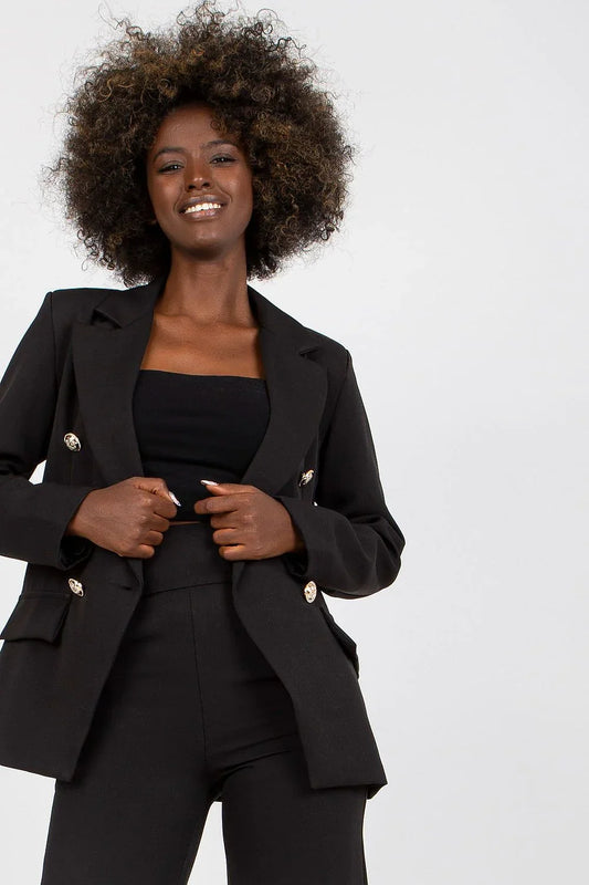 Women Blazer - Stretchable - Double-Breasted - Black -Guocali