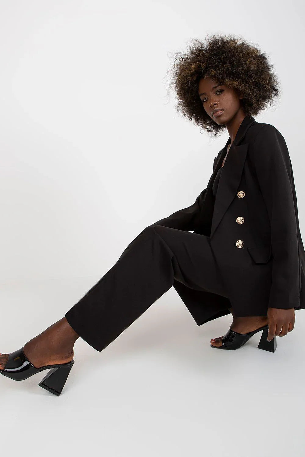 Women Blazer - Stretchable - Double-Breasted - Black -Guocali