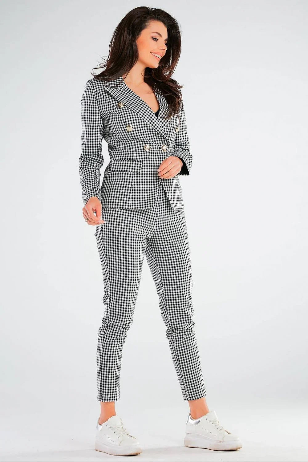 Women Blazer - Stretchable - Double-Breasted - black, white -Guocali