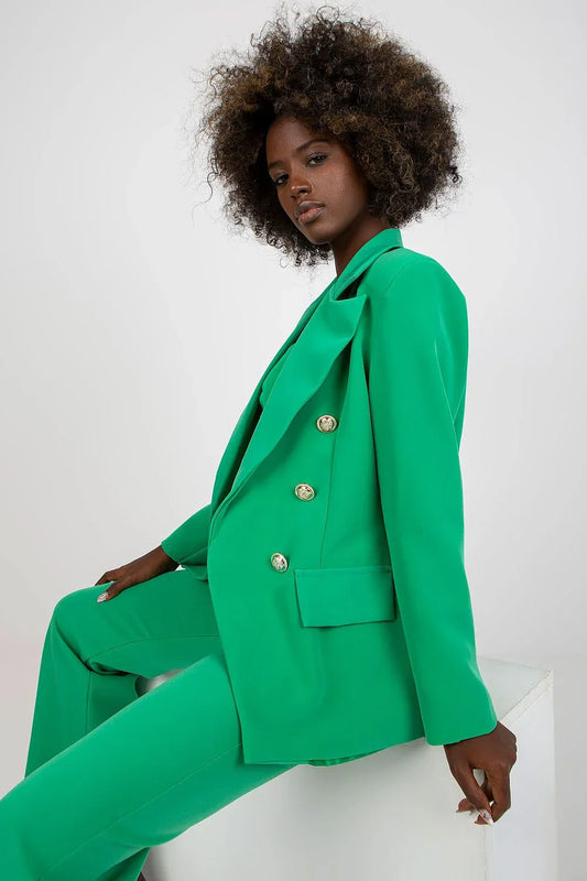 Women Blazer - Stretchable - Double-Breasted - Green -Guocali