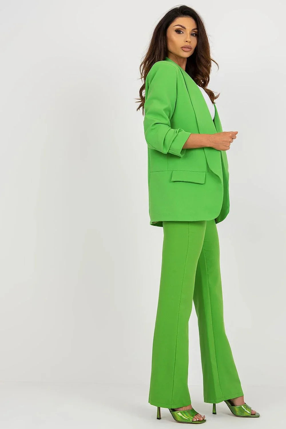 Women Blazer - Stretchable - None - Green -Guocali
