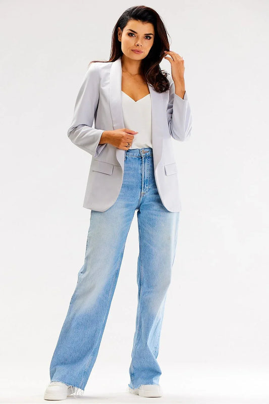 Women Blazer - Stretchable - Slip-On - Gray -Guocali