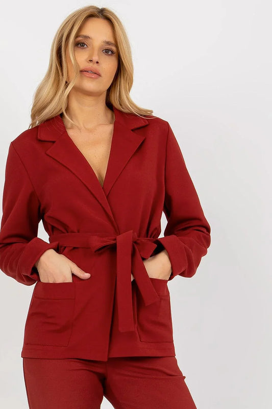 Women Blazer - Stretchable - Wrap, Belted - Red -Guocali