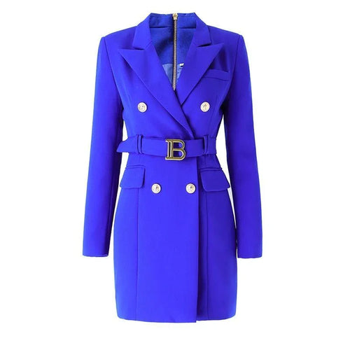 Women Blazer - Structured - Double-Breasted, Belted - White -Guocali