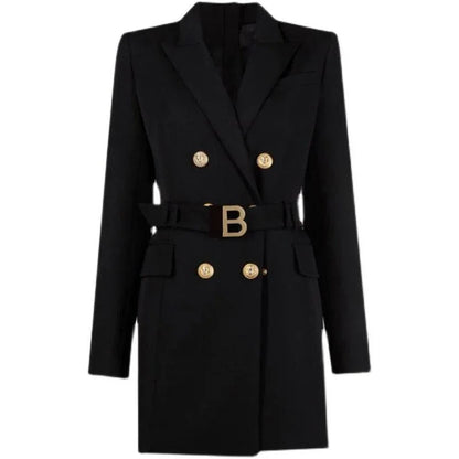 Women Blazer - Structured - Double-Breasted, Belted - White -Guocali