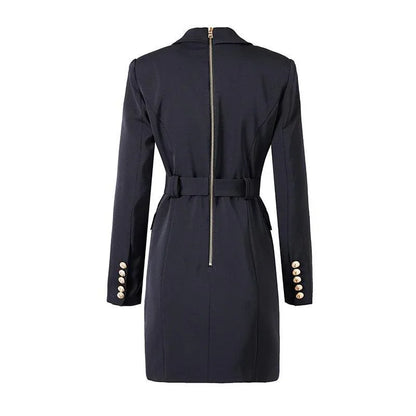 Women Blazer - Structured - Double-Breasted, Belted - White -Guocali