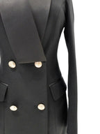 Women Blazer - Wrinkle-Resistant - Double-Breasted - Black -Guocali