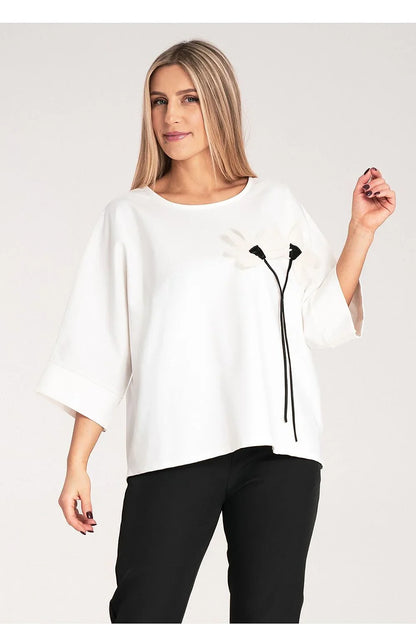 Women Blouse – Breathable – Kimono Sleeve - White -Guocali