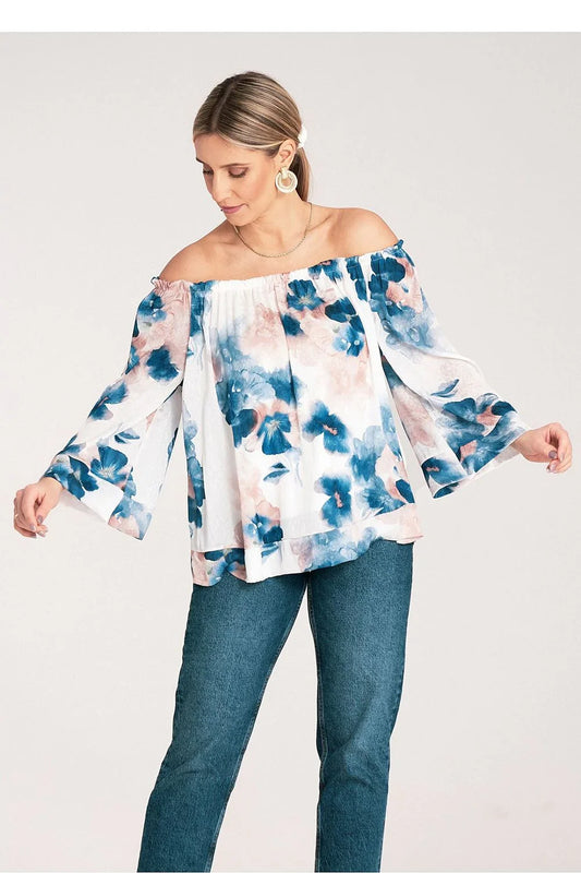 Women Blouse – Lightweight – Long Sleeve - Blue -Guocali