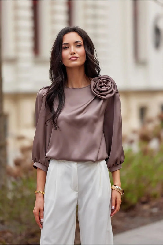 Women Blouse – Lightweight – Long Sleeve - Brown -Guocali