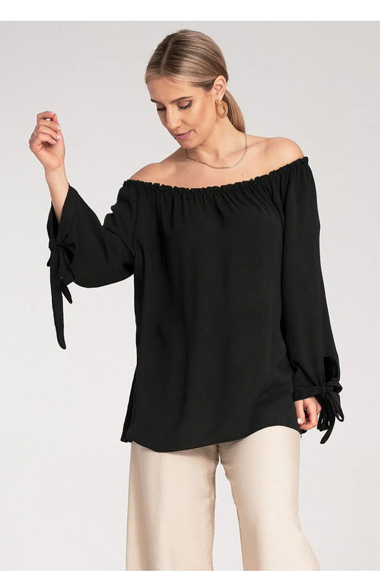 Women Blouse – Stretchable – Three-Quarter Sleeve - Black -Guocali