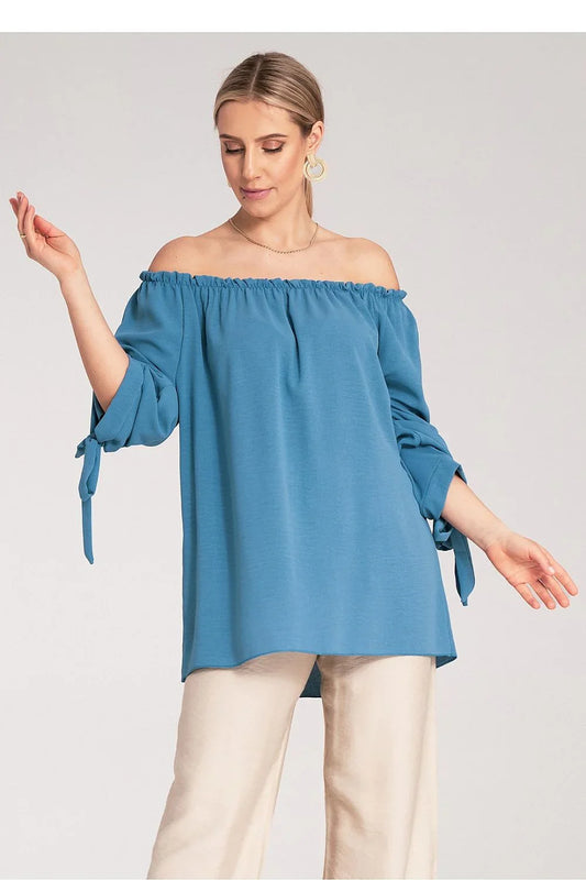 Women Blouse – Stretchable – Three-Quarter Sleeve - Blue -Guocali