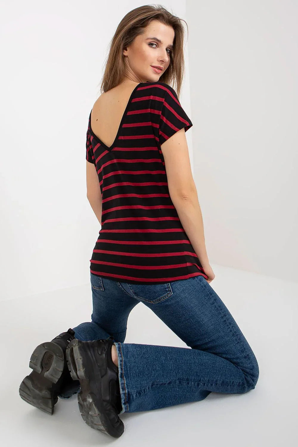 Women Boat-Neck Short-Sleeves T-Shirt – Stretchable - Black -Guocali