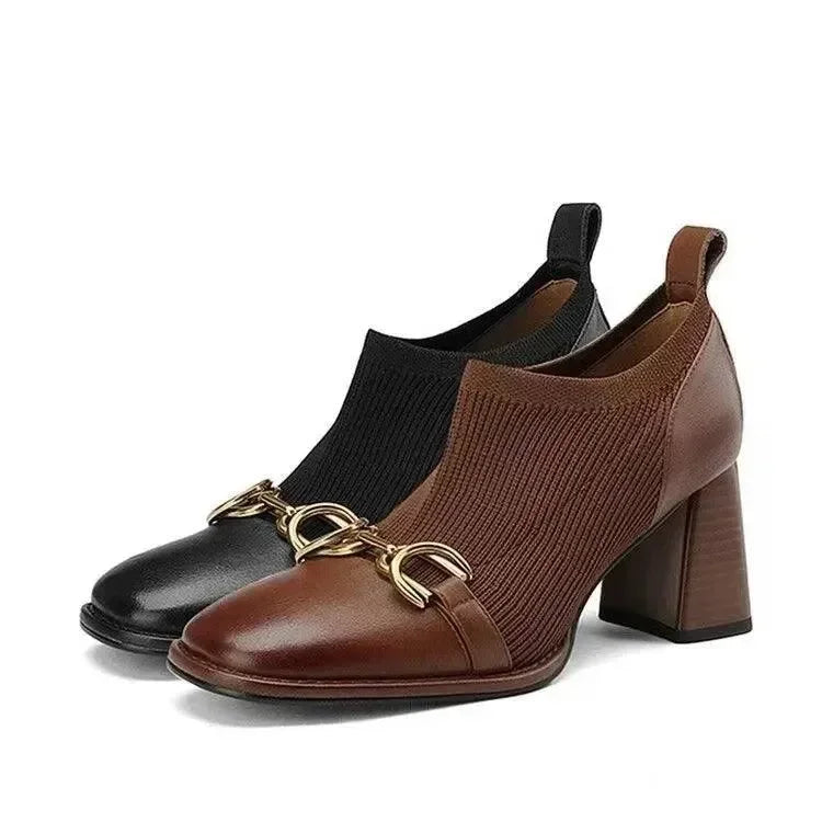 Women Boots - Block Ankle Boots - Pu Leather