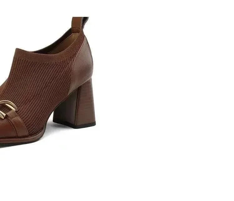 Women Boots - Block Ankle Boots - Pu Leather