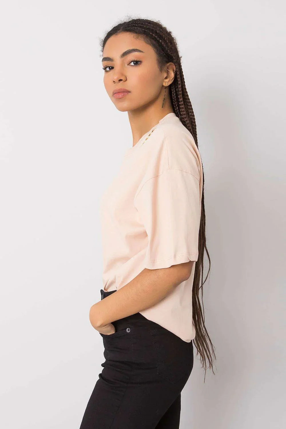 Women Crew-Neck Short-Sleeves T-Shirt – Lightweight - Beige -Guocali