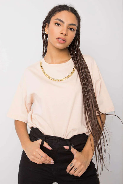 Women Crew-Neck Short-Sleeves T-Shirt – Lightweight - Beige -Guocali