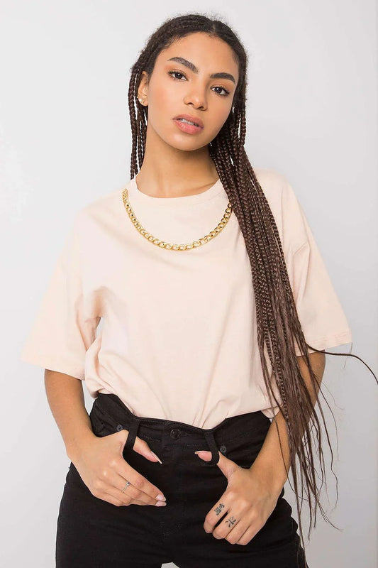 Women Crew-Neck Short-Sleeves T-Shirt – Lightweight - Beige -Guocali