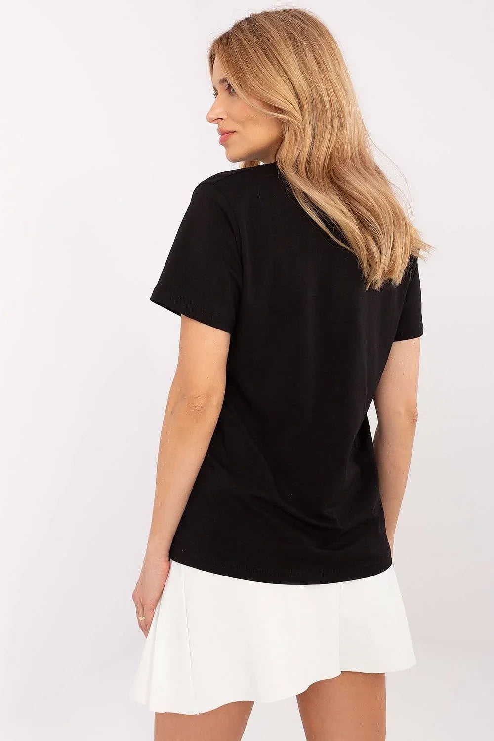 Women Crew-Neck Short-Sleeves T-Shirt – Stretchable - Black -Guocali