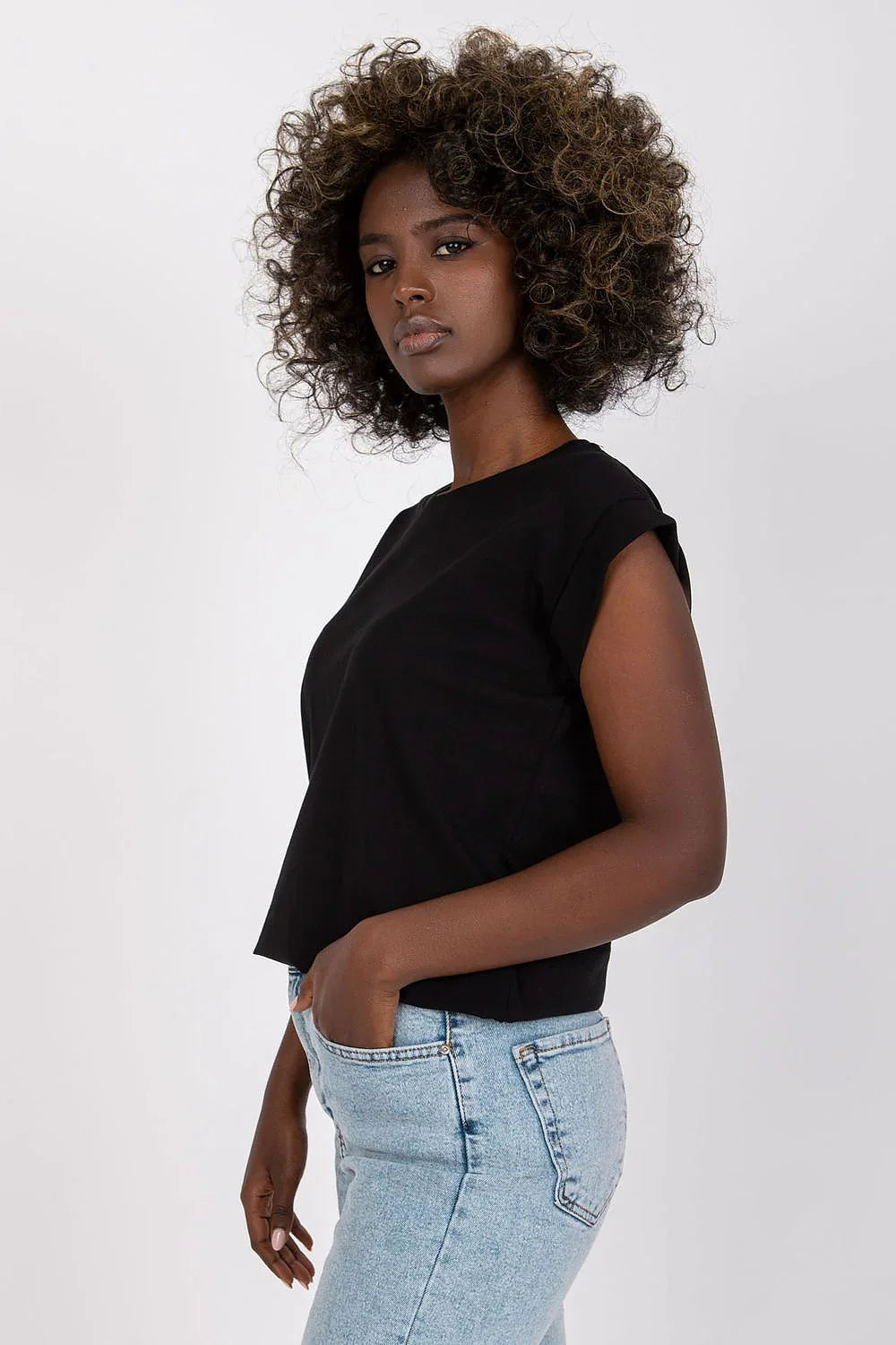 Women Crew-Neck Short-Sleeves T-Shirt – Stretchable - Black -Guocali