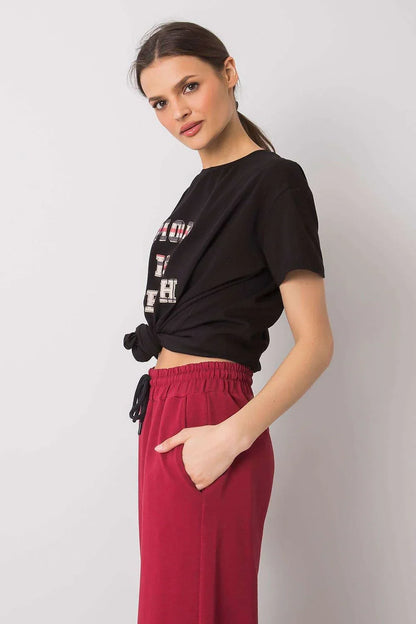 Women Crew-Neck Short-Sleeves T-Shirt – Stretchable - Black -Guocali