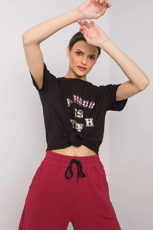 Women Crew-Neck Short-Sleeves T-Shirt – Stretchable - Black -Guocali