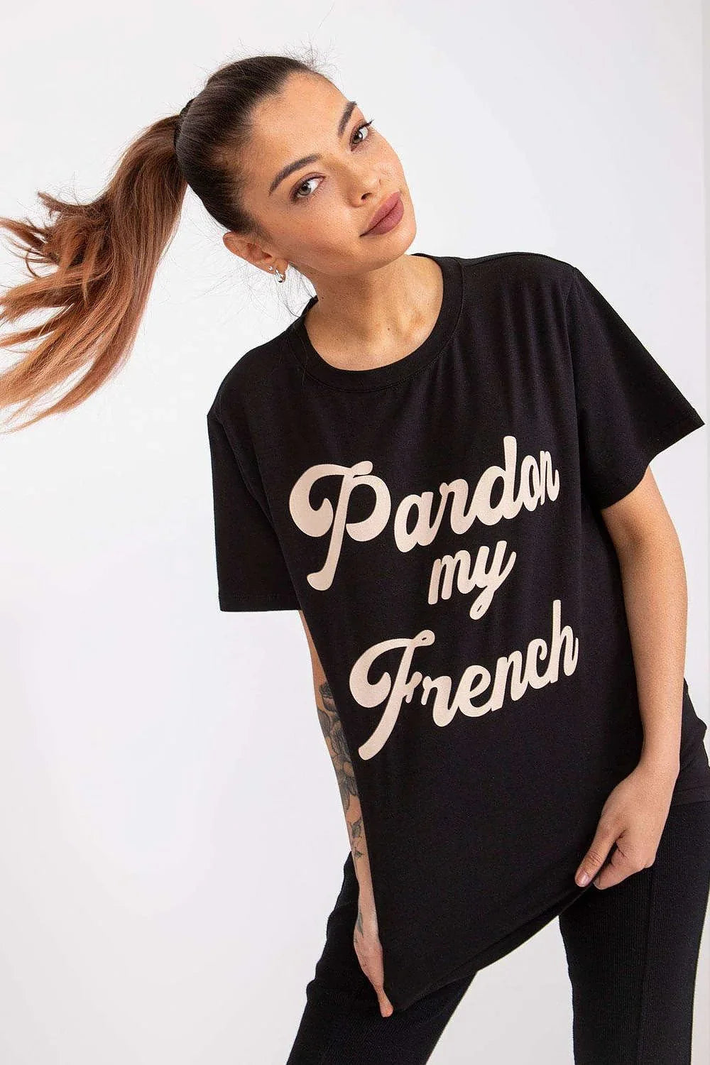 Women Crew-Neck Short-Sleeves T-Shirt – Stretchable - Black, Beige -Guocali