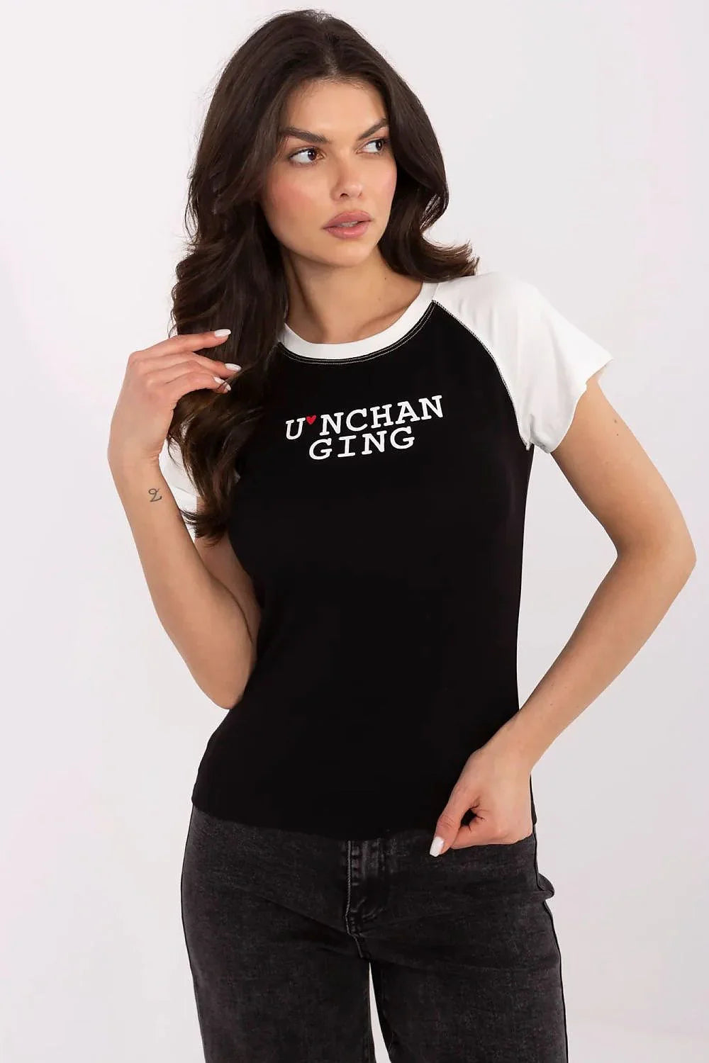 Women Crew-Neck Short-Sleeves T-Shirt – Stretchable - Black, White -Guocali