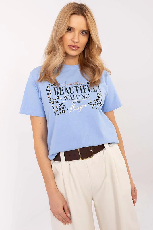 Women Crew-Neck Short-Sleeves T-Shirt – Stretchable - Blue -Guocali