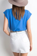 Women Crew-Neck Short-Sleeves T-Shirt – Stretchable - Blue -Guocali