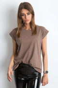 Women Crew-Neck Short-Sleeves T-Shirt – Stretchable - Brown -Guocali