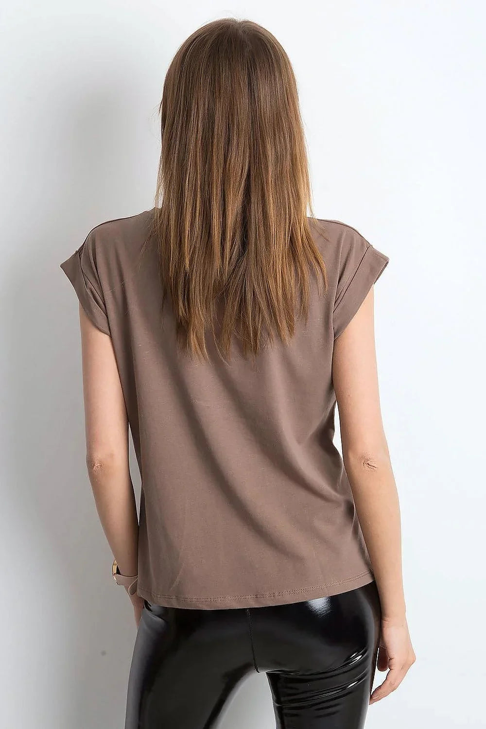 Women Crew-Neck Short-Sleeves T-Shirt – Stretchable - Brown -Guocali