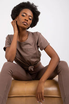 Women Crew-Neck Short-Sleeves T-Shirt – Stretchable - Brown -Guocali