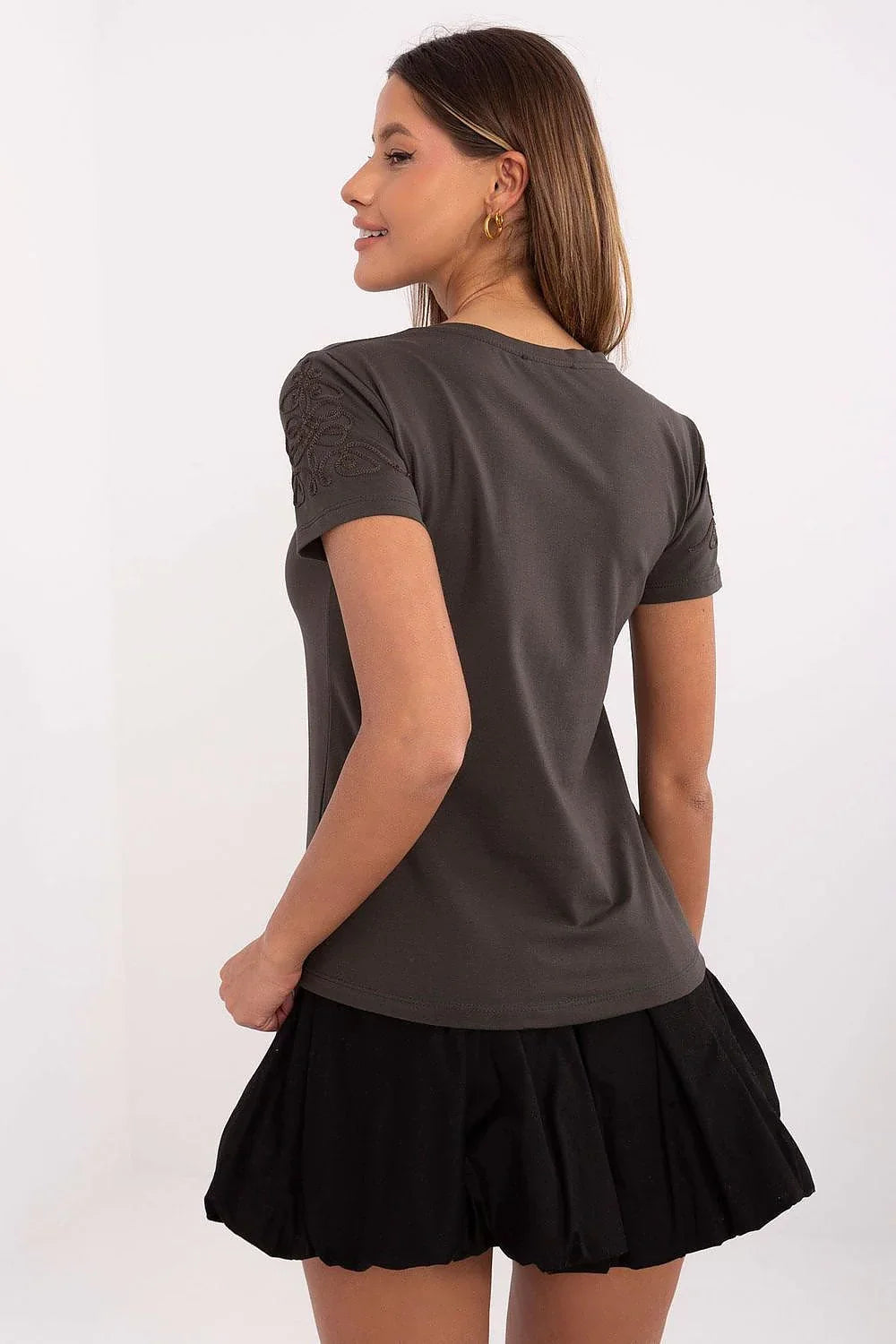 Women Crew-Neck Short-Sleeves T-Shirt – Stretchable - Gray -Guocali