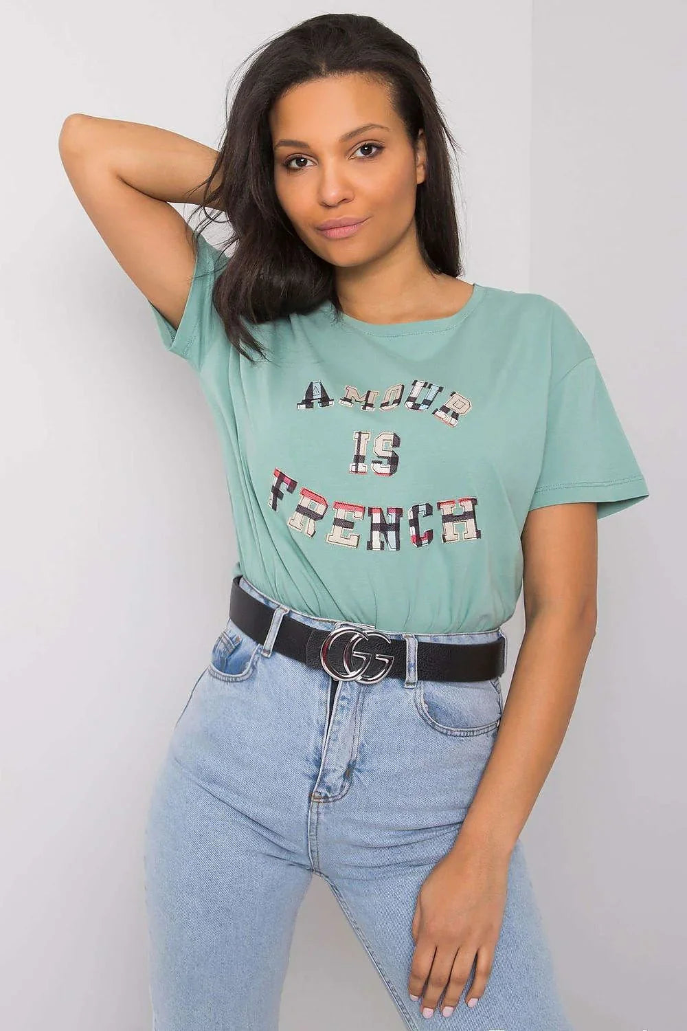 Women Crew-Neck Short-Sleeves T-Shirt – Stretchable - Green -Guocali