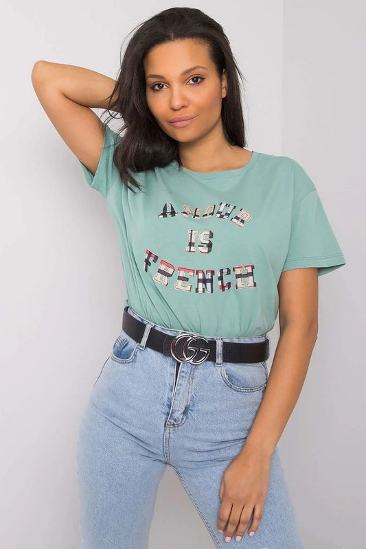 Women Crew-Neck Short-Sleeves T-Shirt – Stretchable - Green -Guocali