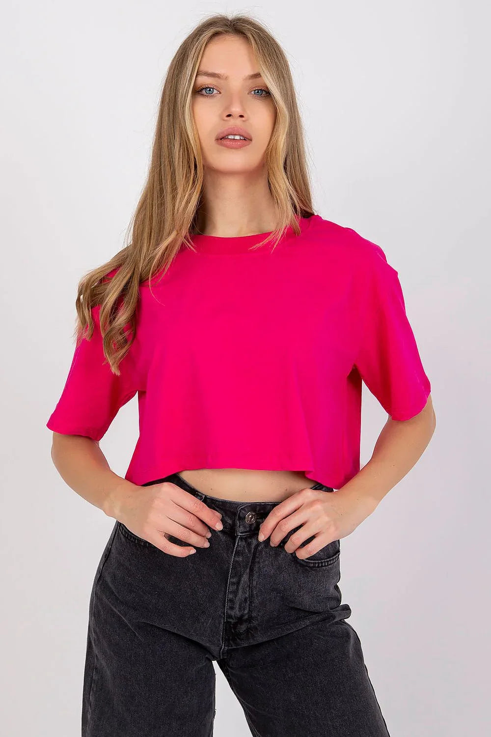 Women Crew-Neck Short-Sleeves T-Shirt – Stretchable - Pink -Guocali