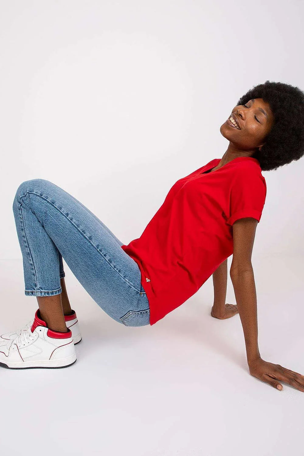 Women Crew-Neck Short-Sleeves T-Shirt – Stretchable - Red -Guocali