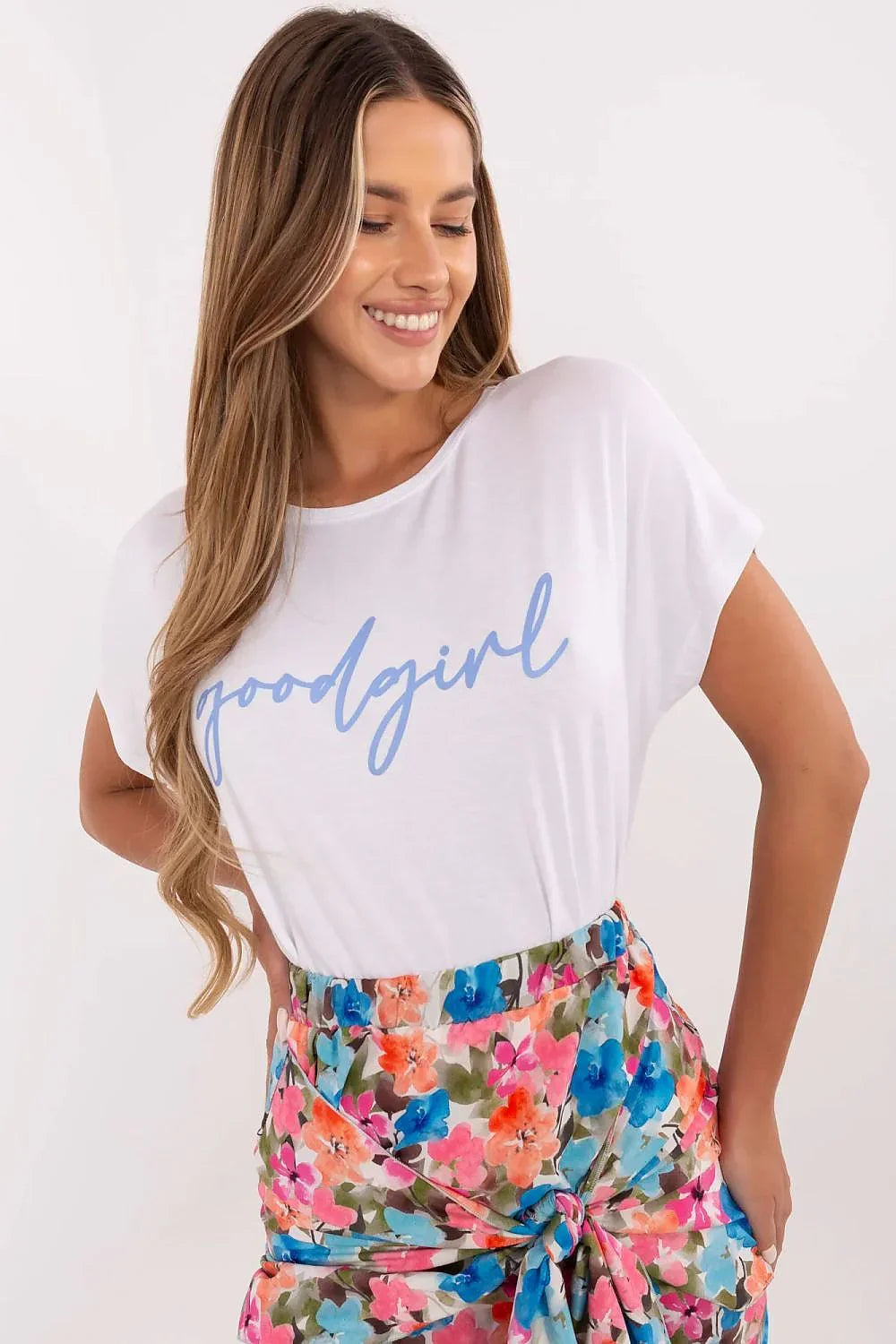 Women Crew-Neck Short-Sleeves T-Shirt – Stretchable - White -Guocali