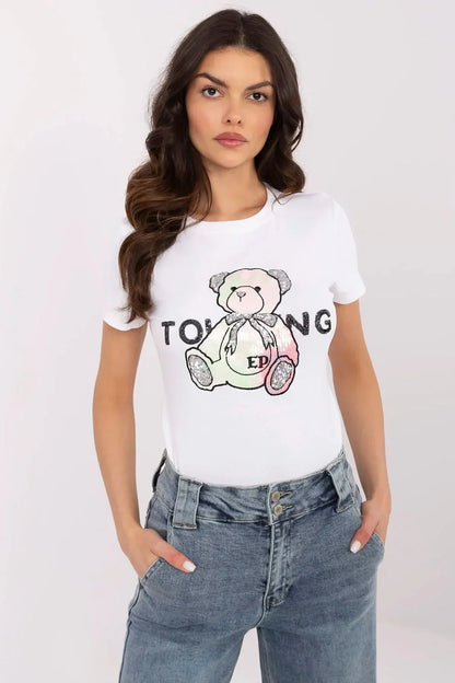 Women Crew-Neck Short-Sleeves T-Shirt – Stretchable - White -Guocali
