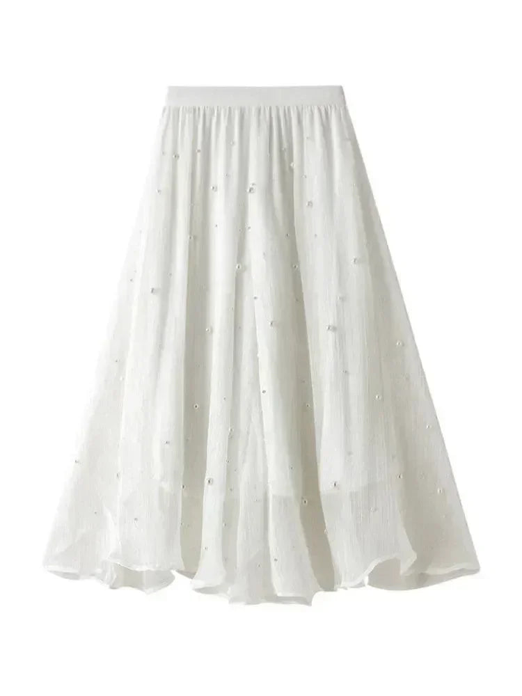 Women Midi Skirt Ruffled Patchwork - Asymmetric Women Skirt